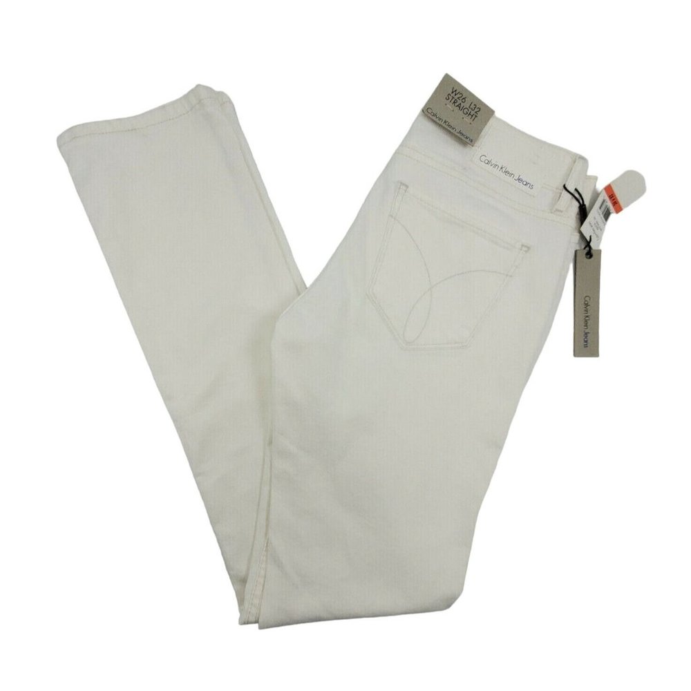 Calvin Klein Womens Jeans sz W26 L32 Straight low rise white wash NWT